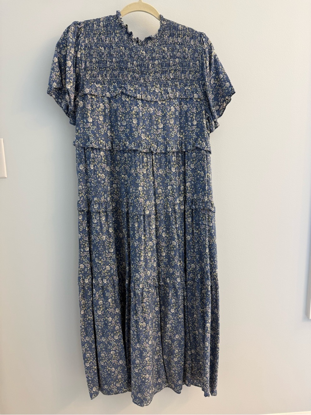 Smocked Floral Tiered Women’s Dress in Blue